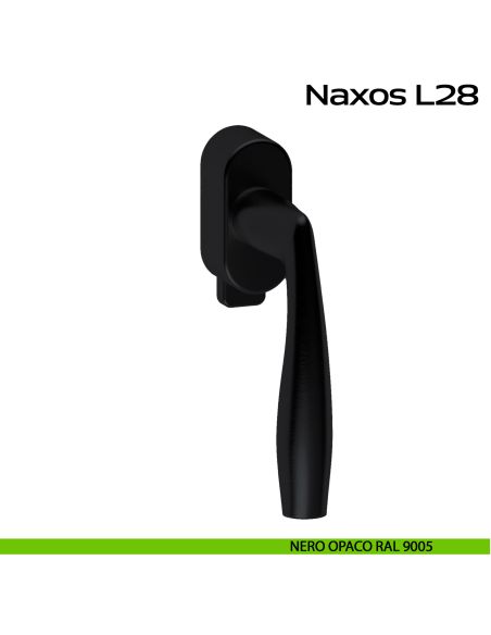 Maniglia in acciaio per finestra DK con pulsante su placca Naxos L28 Reguitti Inox - nero opaco RAL 9005