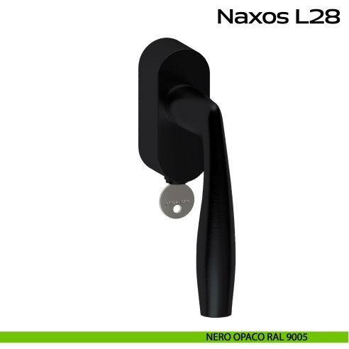 Maniglia in acciaio per finestra DK con funzione TBT Naxos L28 Reguitti Inox - nero opaco RAL 9005