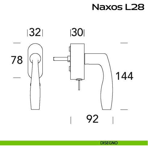 Maniglia in acciaio per finestra DK con funzione TBT Naxos L28 Reguitti Inox disegno