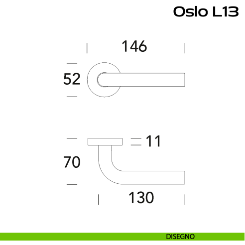 Maniglia in acciaio per porta Oslo L13 Reguitti Inox - disegno