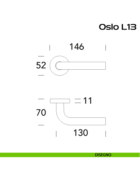 Maniglia in acciaio per porta Oslo L13 Reguitti Inox - disegno