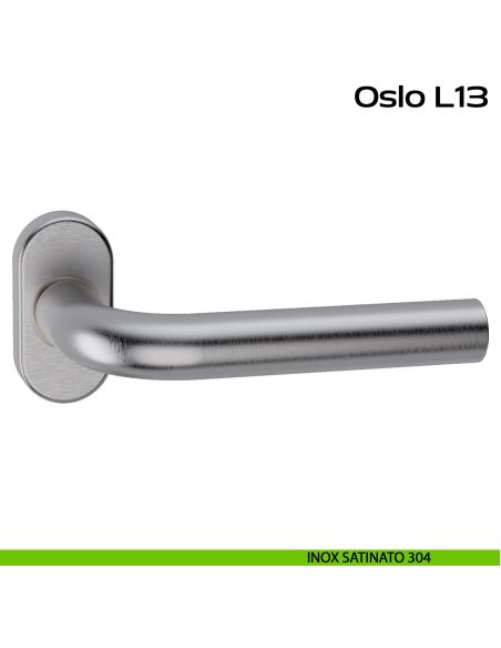 Maniglia in acciaio per porta Oslo L13 Reguitti Inox rosetta ovale - inox satinato 304