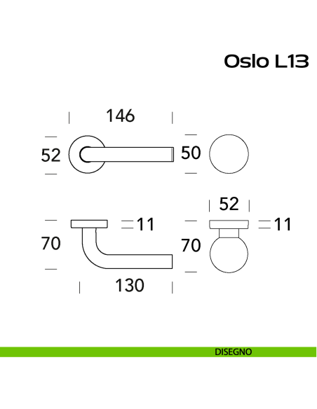 Maniglia in acciaio Oslo L13 e pomolo fisso C59 Reguitti Inox - disegno