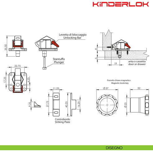 Kit serratura magnetica invisibile Kinder-Lok KYR Securital per antine e cassetti - disegno