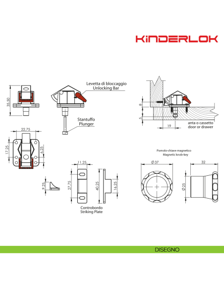Kit serratura magnetica invisibile Kinder-Lok KYR Securital per antine e cassetti - disegno