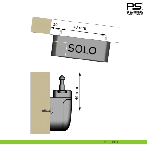 Serratura elettronica per mobile SOLO PS Electronic con tecnologia RFID 125 kHz SOLO.PLUS.SET.74 - disegno