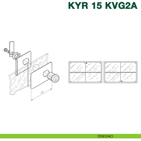 Serratura per anta in vetro doppia con placche in metallo e cilindro a levetta KYR Securital KYR 15 KVG2A - disegno