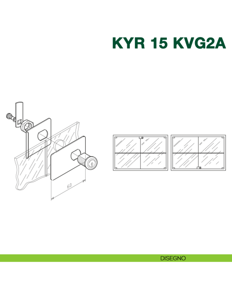 Serratura per anta in vetro doppia con placche in metallo e cilindro a levetta KYR Securital KYR 15 KVG2A - disegno