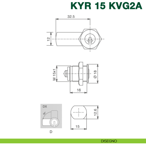 Serratura per anta in vetro doppia con placche in metallo e cilindro a levetta KYR Securital KYR 15 KVG2A - disegno