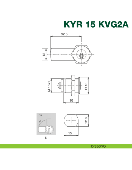 Serratura per anta in vetro doppia con placche in metallo e cilindro a levetta KYR Securital KYR 15 KVG2A - disegno