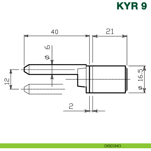 Serratura per cassetti multipli con cilindro KYR Securital diametro 16,5 mm versione orizzontale KYR 9H16 - disegno