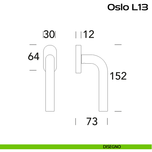 Maniglia in acciaio per finestra DK Oslo L14 Reguitti Inox - disegno