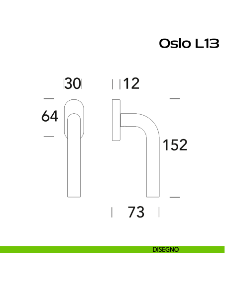 Maniglia in acciaio per finestra DK Oslo L14 Reguitti Inox - disegno