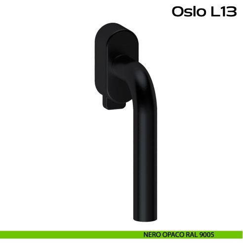 Maniglia in acciaio per finestra DK con pulsante su placca Oslo L13 Reguitti Inox - nero opaco RAL 9005