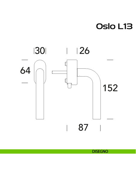 Maniglia in acciaio per finestra DK con pulsante su placca Oslo L13 Reguitti Inox disegno