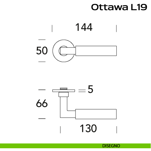 Maniglia in acciaio per porta Ottawa L19 Reguitti Inox - disegno