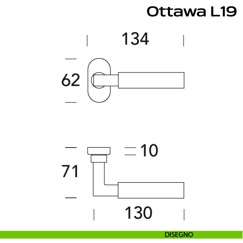 Maniglia in acciaio per porta Ottawa L19 Reguitti Inox rosetta ovale - disegno