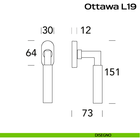 Maniglia in acciaio per finestra DK Ottawa L19 Reguitti Inox disegno