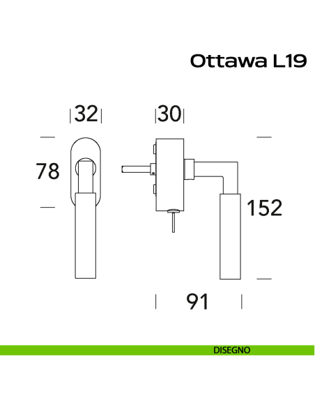 Maniglia in acciaio per finestra DK con chiave Ottawa L19 Reguitti Inox disegno