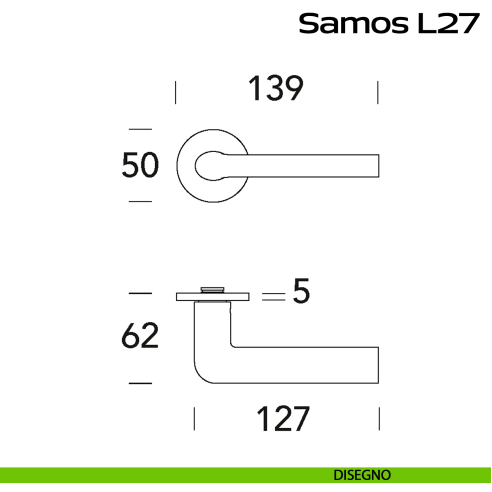 Maniglia in acciaio per porta Samos L27 Reguitti Inox - disegno