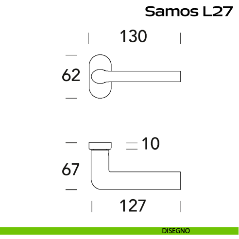 Maniglia in acciaio per porta Samos L27 Reguitti Inox rosetta ovale - disegno