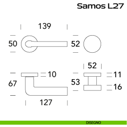 Maniglia in acciaio Samos L27 e pomolo fisso 2Q1 Reguitti Inox 2