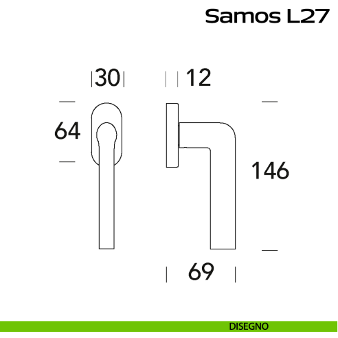 Maniglia in acciaio per finestra DK Samos L27 Reguitti Inox disegno