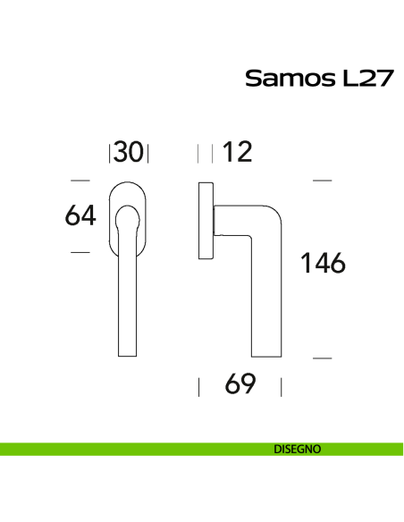 Maniglia in acciaio per finestra DK Samos L27 Reguitti Inox disegno