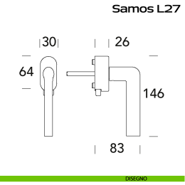 Maniglia in acciaio per finestra DK con pulsante su placca Samos L27 Reguitti Inox 2