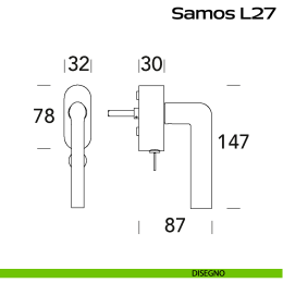 Maniglia in acciaio per finestra DK con chiave Samos L27 Reguitti Inox 2