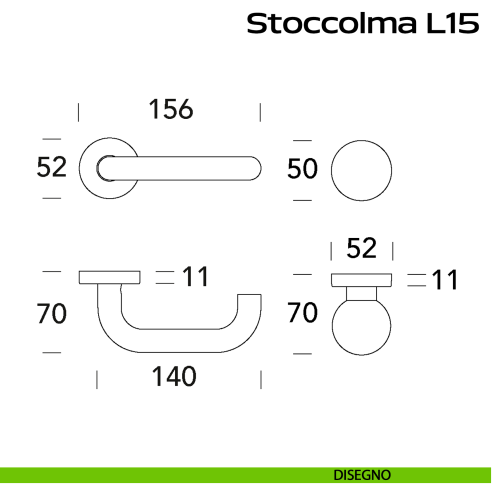 Maniglia in acciaio Stoccolma L15 e pomolo fisso C59 Reguitti Inox - disegno