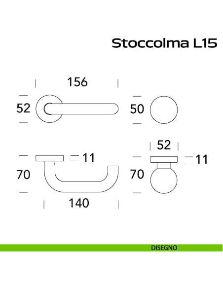 Maniglia in acciaio Stoccolma L15 e pomolo fisso C59 Reguitti Inox - disegno