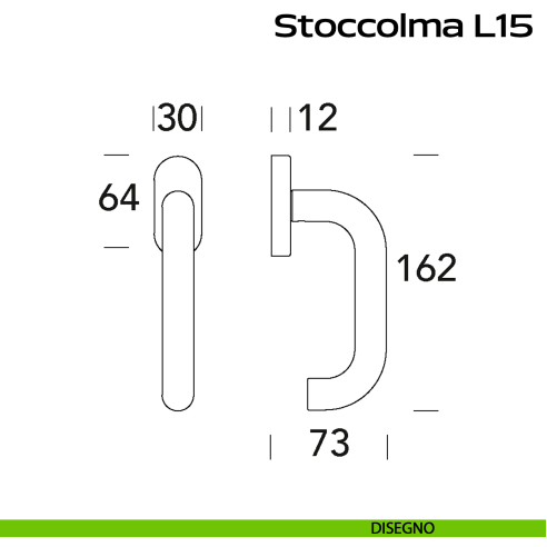 Maniglia in acciaio per finestra DK Stoccolma L15 Reguitti Inox - disegno
