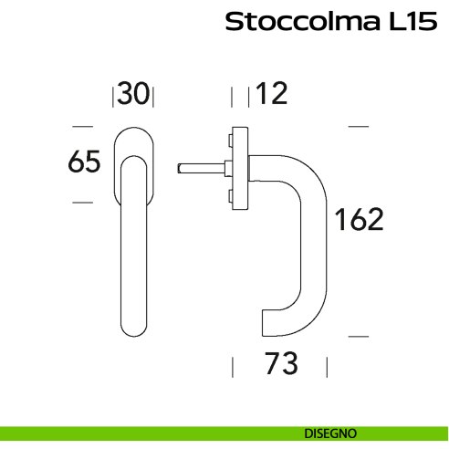 Maniglia in acciaio per finestra DK Stoccolma L15 Reguitti Inox con quadro regolabile disegno
