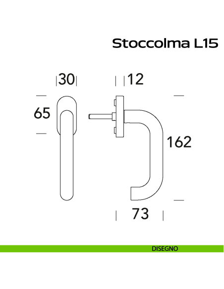 Maniglia in acciaio per finestra DK Stoccolma L15 Reguitti Inox con quadro regolabile disegno