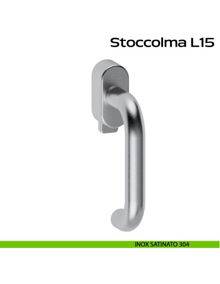 Maniglia in acciaio per finestra DK con pulsante su placca Stoccolma L15 Reguitti Inox - inox satinato 304