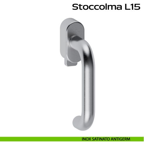 Maniglia in acciaio per finestra DK con pulsante su placca Stoccolma L15 Reguitti Inox - inox satinato ANTIGERM
