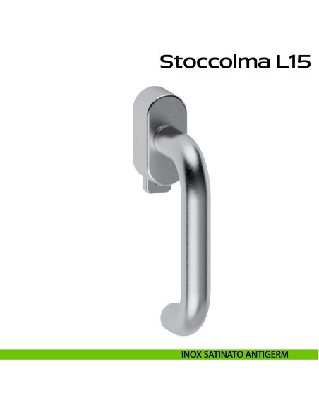 Maniglia in acciaio per finestra DK con pulsante su placca Stoccolma L15 Reguitti Inox - inox satinato ANTIGERM