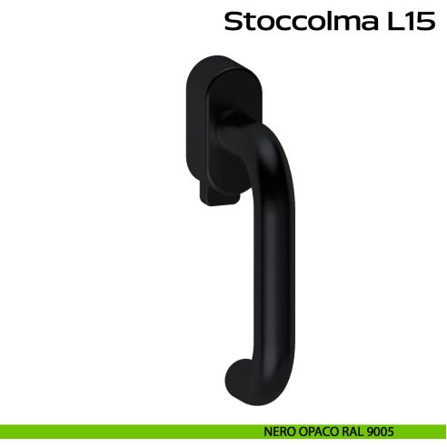 Maniglia in acciaio per finestra DK con pulsante su placca Stoccolma L15 Reguitti Inox - nero opaco RAL 9005