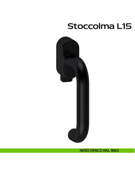 Maniglia in acciaio per finestra DK con pulsante su placca Stoccolma L15 Reguitti Inox - nero opaco RAL 9005