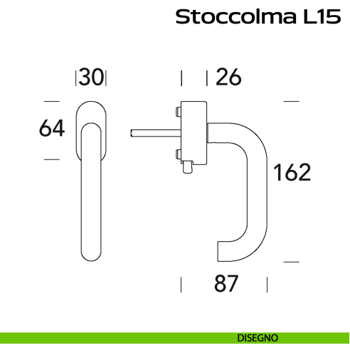 Maniglia in acciaio per finestra DK con pulsante su placca Stoccolma L15 Reguitti Inox disegno