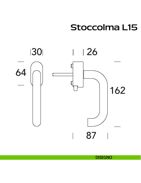 Maniglia in acciaio per finestra DK con pulsante su placca Stoccolma L15 Reguitti Inox disegno
