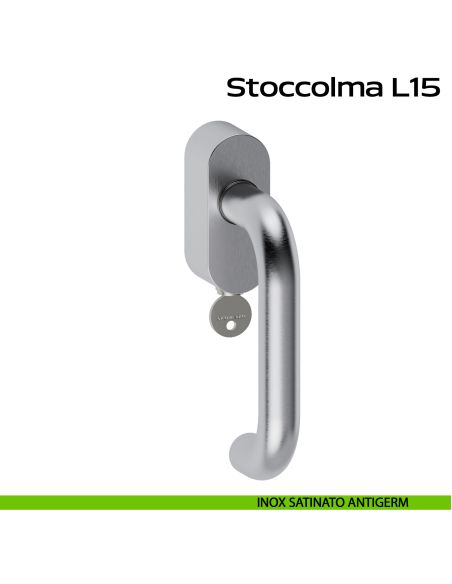 Maniglia in acciaio per finestra DK con chiave Stoccolma L15 Reguitti Inox - inox satinato ANTIGERM