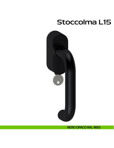 Maniglia in acciaio per finestra DK con chiave Stoccolma L15 Reguitti Inox - nero opaco RAL 9005