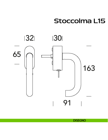 Maniglia in acciaio per finestra DK con funzione TBT Stoccolma L15 Reguitti Inox disegno