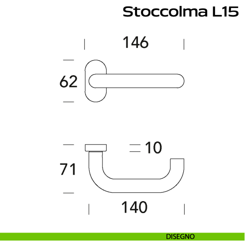 Maniglia in acciaio per porta Stoccolma Oval L15 Reguitti Inox - DISEGNO