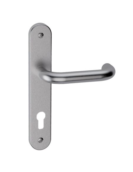 Maniglia in acciaio per porta Stoccolma Oval L15 Reguitti Inox con placca foro yale