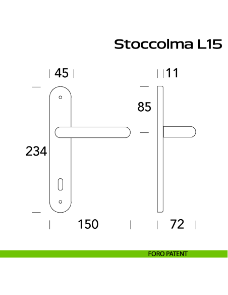Maniglia in acciaio per porta Stoccolma Oval L15 Reguitti Inox con placca disegno foro patent