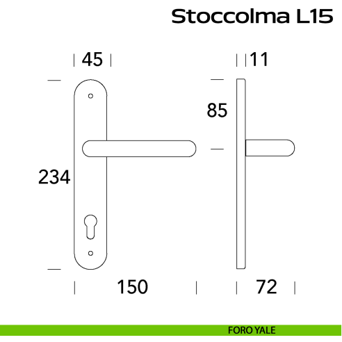 Maniglia in acciaio per porta Stoccolma Oval L15 Reguitti Inox con placca disegno foro yale