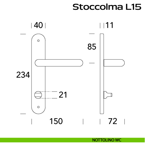 Maniglia in acciaio per porta con nottolino Stoccolma Oval L15 Reguitti Inox con placca disegno